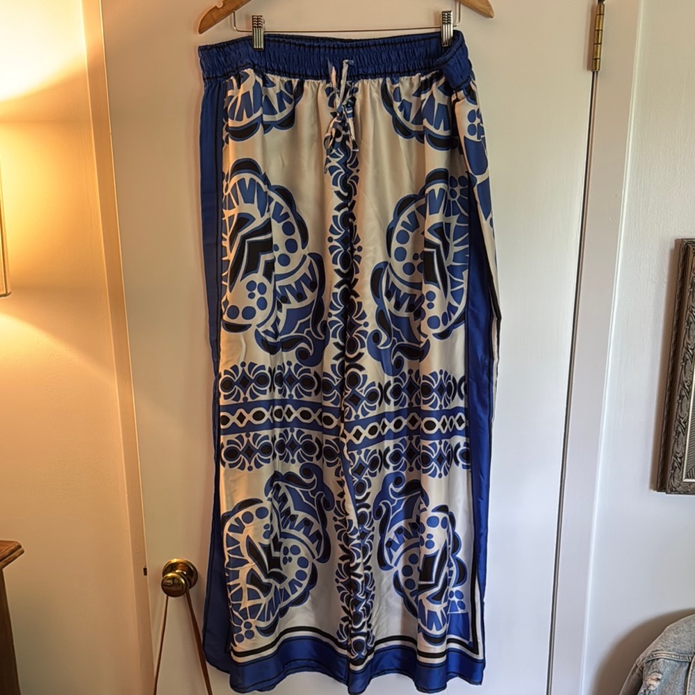 Blue and White Patterned Women's Pants